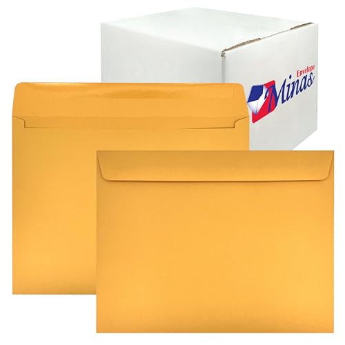 100 Pack Large 10x13 Inch Kraft Paper Envelopes with Gummed Flap - Heavy Duty Business Mailers