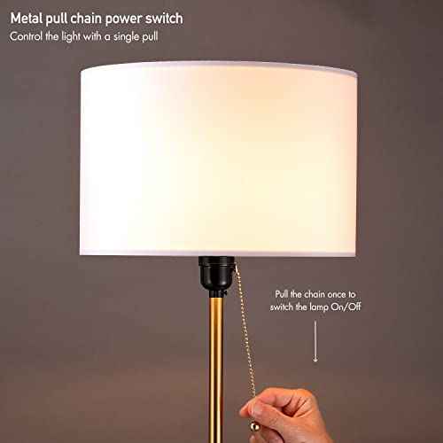 O¡¯Bright Ted - Drum Shade Standing Lamp, Pull Chain Switch, E26 Socket, Modern Minimalist Design, Simple Floor Lamp for Living Room, Bedroom, Office, Antique Brass