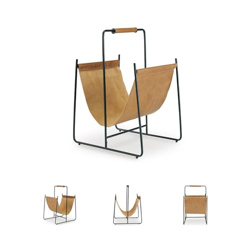 Ashley Faronworth Leather Magazine Rack with Handle - Contemporary Storage