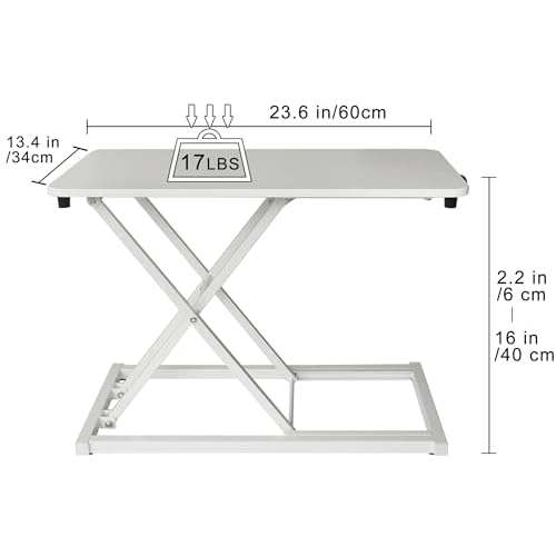 Aconcept Extra-Slim 26 x 14 inch White Lift Standing Desk Converter, Manual Adjustable Height Sit Stand up Desk Riser, Compact for Monitor or Laptop Workstation