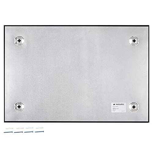 Navaris Black Glass Board for Wall - 16" x 24" Frameless Magnetic White Board for Home, Office, Kitchen, School, Learning - Includes 3 Magnets, Marker