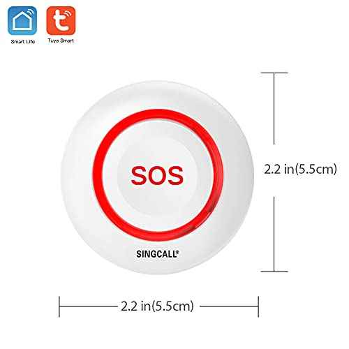 SINGCALL Caregiver Pager Panic Button Emergency Call Button for Elderly Alarm Bell Medical Alert Calling System for Seniors Waterproof Tuya Smart 1 SOS Button 1 Plugin Receiver (only 2.4GHz WiFi)