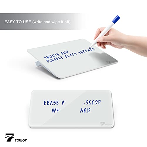 TOWON White Small Glass Desktop Whiteboard Dry-Erase with Stand, 8x6 Inches