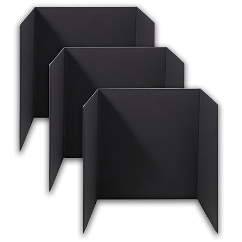 Black 3-Pack Trifold Display Boards 24x16 Inches for Classroom & Exhibits