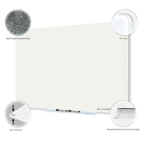 Magnetic Whiteboard,Dry Erase Board 3' x 2', Tempered Glass White Board Frameless, Home School Supplies or Home Office Decor with Magnets, Markers, Eraser, Marker Tray