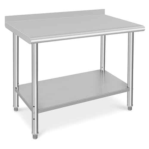 48x 24 Inches Stainless Steel Table, with Backsplash, 2-Tier Commercial Kitchen Prep Table, Heavy Duty NSF Restaurant Workstation for Food Prep
