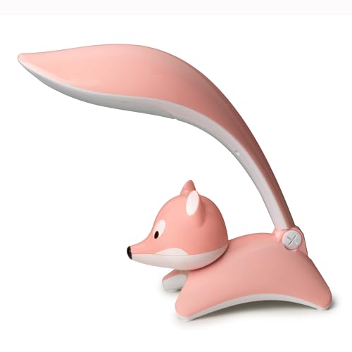 Cute Desk Lamp for Kids, Dimmable, Bright LED Study Light for Desk with Night Light, Cool Fox Lamp for Girls Room Decor, Back to School Supplies, Funny Gift Idea for Kids, Boys, Girls, Pink
