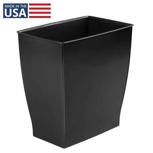iDesign Small Plastic Bathroom Trash Can, Slim Rectangle Garbage Bin for Bedroom, Office, Dorm, Black