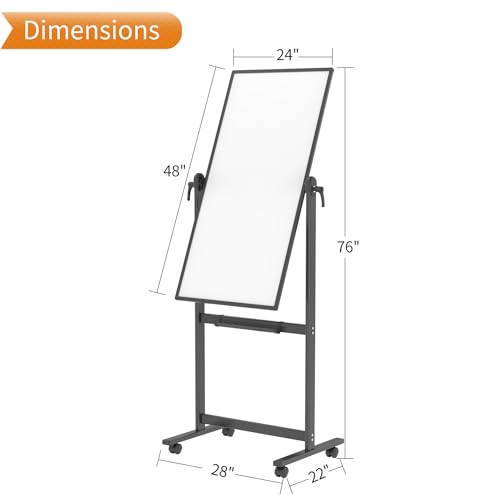 VIZ-PRO Double-Sided Magnetic Mobile Dry Erase Whiteboard 48 x 24 Inches, Black Frame