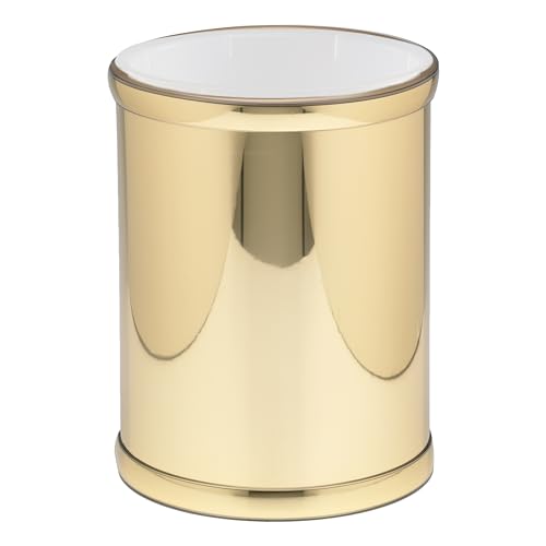 Kraftware Mylar Collection Wastebasket with Plastic Liner, adds Luxurious Style to The Home or Office, Bathroom or Bedroom, 8 Quart, 2 Piece Set with Liner for Easy Cleanup, Gold w Gold Trim