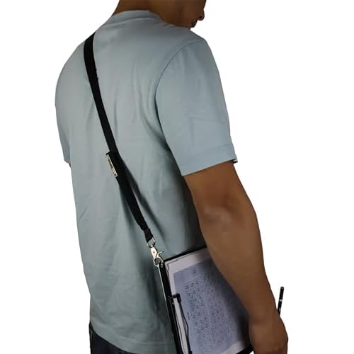Black Metal Two Clips Clipboards, A4/Letter (9.5 "X12.6) Aluminum Clipboard with Shoulder Strap,Home Restaurant School Hospital Classroom Factory Office Supplies
