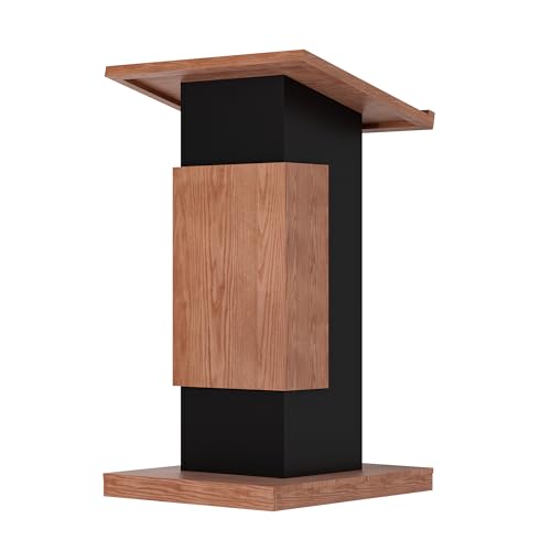 LayBurst Podium Stand with Lockable Wheels - Wood Lectern with Storage (Wood & Black) 15mm Particle Board