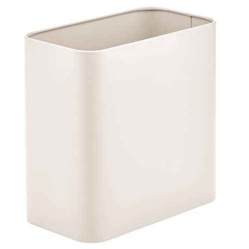 mDesign Small Metal 2.4 Gallon/9 Liter Trash Can Wastebasket Garbage Bin for Bathroom, Slim Rubbish Waste Bin Trashcans - Mirri Collection - Cream