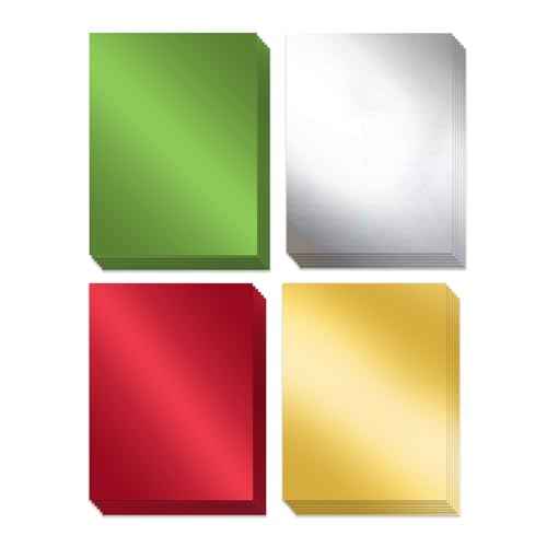 24 Sheets Christmas Metallic Cardstock Paper 8.5 X 11", 92lb Thick Gold Foil Cardstock Shiny Mirror Paper Glitter Paper for Crafts Scrapbook Card Making Invitations (Red Green Gold Silver)