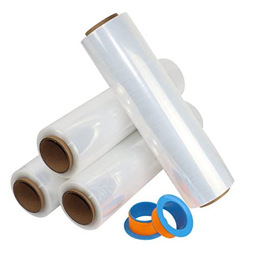 BOMEI PACK Clear Stretch Wrap Roll with Handles - 18" x 1000 Feet, Heavy Duty, 4 Pack, Transparent