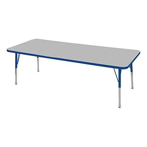 Norwood Commercial Furniture Adjustable Height Classroom Activity Table for Kids & Adults, Square Activity Table for School and Home, Grey/Blue, 30" x 72"