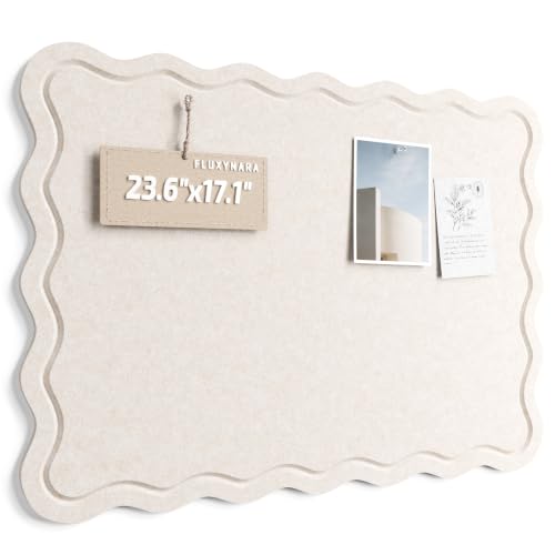 Fluxynara Oatmeal Scalloped Felt Bulletin Board 23.6 x 17.1 inches Modern Wall Organizer