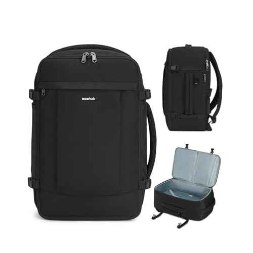 ECOHUB Travel Backpack for Men Women, Carry on Backpack with USB Charging Hole, Spirit Airlines Personal Item Bag Flight Approved, 15.6 Inch Laptop Backpack with Anti Theft Pockets, 30L, Black
