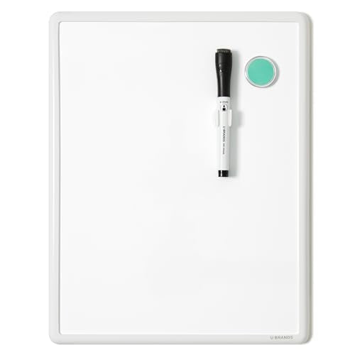 U Brands Classic White Magnetic Small Whiteboard 11x14 with Modern Frame - Includes Marker & Magnet