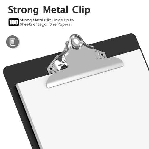 Legal Size Clipboard, Black Plastic 8.5 x 14 Clip Board for Lawers, Heavy Duty Butterfly Clip, 9 x 15 in, Office & School Supply(Pack of 10)