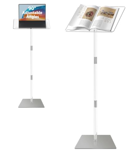 Majhulla Acrylic Lectern Podium Stand with Metal Base, 90° Adjustable Angle