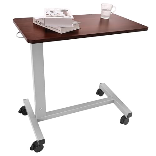 Hospital Bed Table on Wheels Adjustable Height 32–41.5 in, 31.5 x 15.5 in Walnut Brown - Skuehod