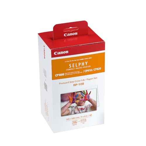 Canon RP-108 Color Ink/Paper Set, Compatible with Selphy CP910/CP820/CP1200/CP1300/CP1500