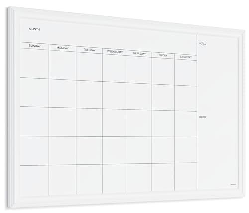 U Brands Magnetic Dry Erase Calendar White Board 30x20 Inches with Wood Frame