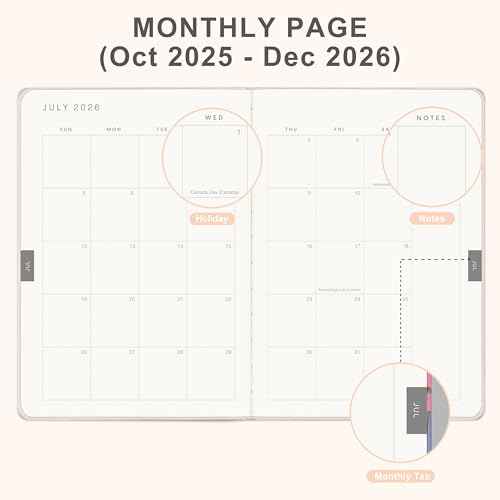 And Per Se 2026 Planner with Pattern-Daily, Weekly & 15-Monthly Leather Hardcover Planner, 5.7" x 8", Daily Schedule, Monthly Tabs, 100 GSM Thick Paper, Back Pocket(Botanical Floral)