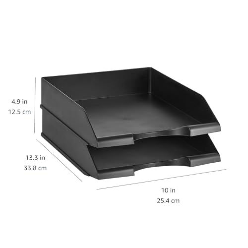 Amazon Basics Stackable Letter Tray Organizer 2-Pack for Office Desk, Black