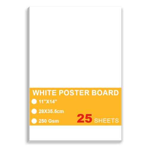 White Poster Board, 11"x14" White Poster Paper, 25 Sheets, Heavyweight Poster Boards, 250gsm, Blank Poster Board for Art Display, Classroom Use, Craft Project, Presentation, Thickness Vision Board