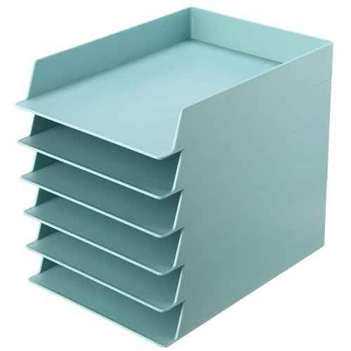 Tatuo 6 Pack Stackable Paper Trays Plastic Letter Tray Desk Organizer Paper Holder Organizer Storage Office Desk Accessories for Classroom Magazine File Documents 12.8 x 9.45 x 1.97, Blue Green