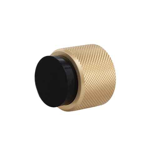 EVI Herrajes | Designer Wall Door Stop - Knurled Texture - 1.1" x 1.1" - Brass Matte Finish Black Rubber - Adhesive and Screw Fastening