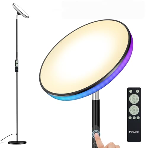 UFO Floor Lamp 71in, Upgraded 42W 3700LM LED Torchiere Floor Lamps for Living Room, Modern Tall Bright Standing Light with Remote, Dimmable Sky Light,1/2/3H Timer for Bedroom,Office(Black)