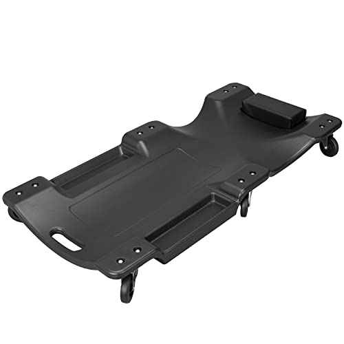 BIG RED ATRP6240BR Blow Molded Plastic Rolling Garage/Shop Creeper: 40" Mechanic Cart with Padded Headrest and 6 Casters, 280 LBS, Black