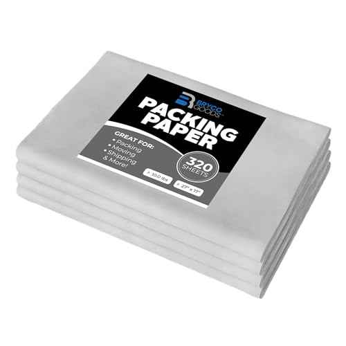 Bryco Goods Newsprint Packing Paper Sheets for Moving - 10lb - 320 Sheets of Newspaper Paper - Wrapping and Protecting Fragile Items, Box Filler, Shipping Supplies - 27" x 17" - Made in the USA