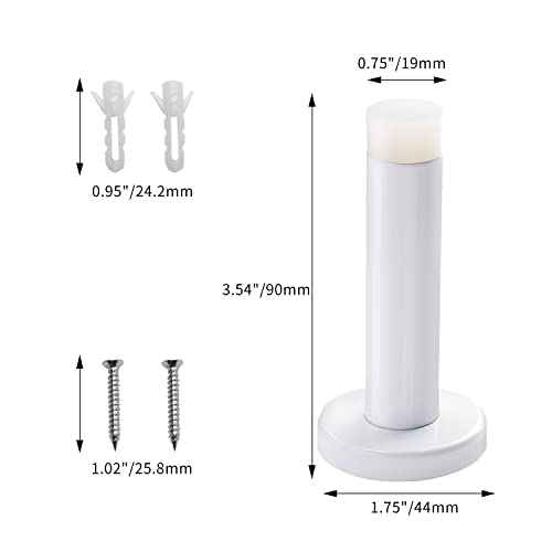 DOKU 10Pcs Door Stop, 3.5 Inch Heavy Duty 304 Stainless Steel Door Stopper with Rubber Tips Bumper, Wall Mounted Door Holder Protection Sound Dampening, White