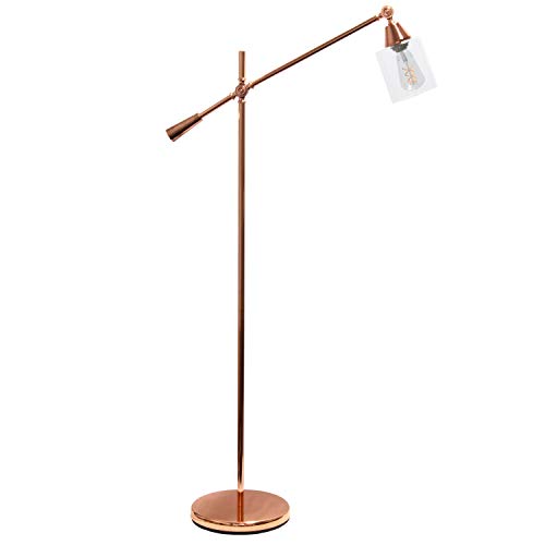 Elegant Designs LF1030-RGD Pivot Arm Glass Shade Floor Lamp, Rose Gold