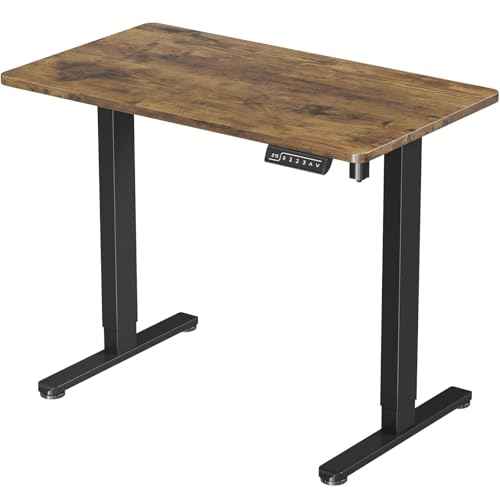 JOY worker Small Electric Standing Desk, 35" x 20" Whole Piece Height Adjustable Desk with Memory Controller, Grey Sit to Stand Desk Workstation for Home Office, Rustic