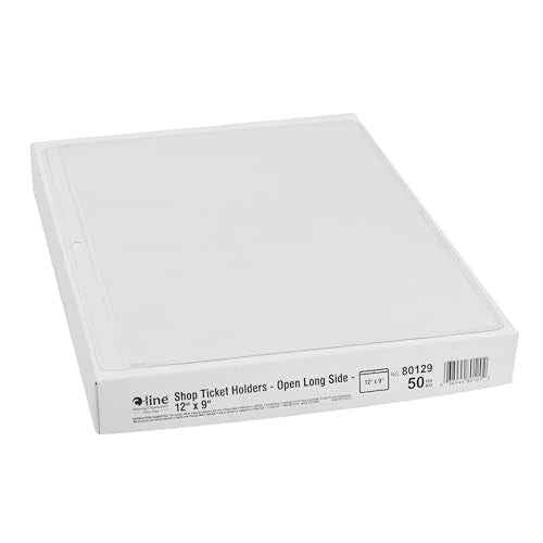 C-Line Vinyl Shop Ticket Holders, Both Sides Clear, Open Long Side, 12 x 9 Inches, 50 per Box (80129)