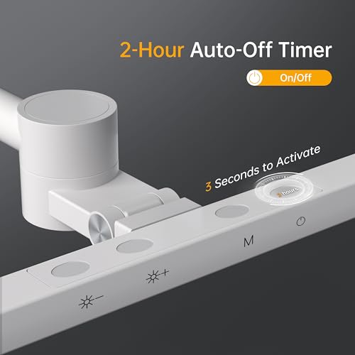 deeloop 2-Arms Swing Long LED Desk Lamp with Clamp, CRI 95+ Eye-Caring Light, USB Charging Output, 2-Hour Timer, Dimmable Desk Light with Memory, Architect Desk Lamps for Home Office Reading &Monitor