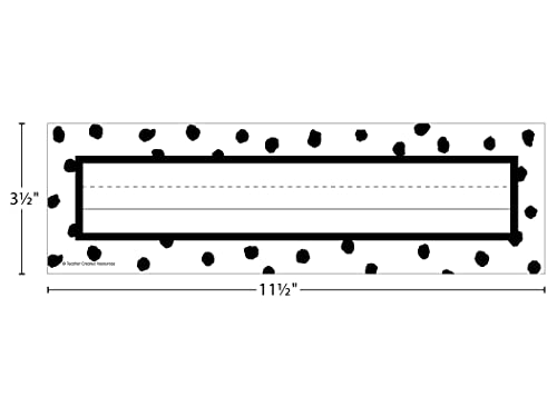 Teacher Created Resources Black Painted Dots On White Name Plate, 11.5 * 3.5 inches, Black & White