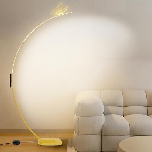 Arc Floor Lamp£¬2000 Lumens Dimmable Butterfly Arched Floor Lamp with Remote & Foot Control, 3 Color Temperatures, Modern Floor Lamps for Living Room, Bedroom, Office (Champagne)