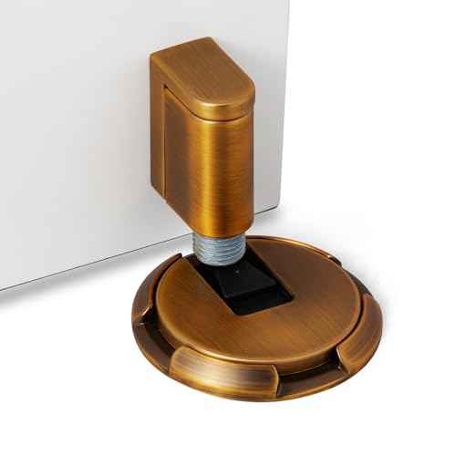 Windproof Door Stopper Indoor Heavy Duty Floor Door Stop Keep Door Open Mechanical No Drilling Door Stopper with Screws and 3M Adhesive, 2 Pack, Matte Brown Bronze