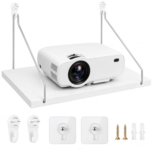 White Mini Projector Shelf No Drill Mount 16×8 Inch - 3 Installation Options