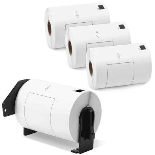 Label KINGDOM Replace for Brother DK-1241 Die-Cut 4" x 6" Large Shipping White Paper Labels (102 mm x 151 mm) 200/ Roll DK Labels for QL-1110NWB Printer (4 Rolls + 1 Detachable Frame)
