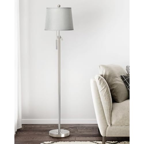 Floor Lamp for Living Room,Adjustable Height Standing Lamp,Dimmable Modern Floor Lamps for Bedroom Office Tall Floor Lights with Pull Chain Bulb Included-Silver Gray Shade
