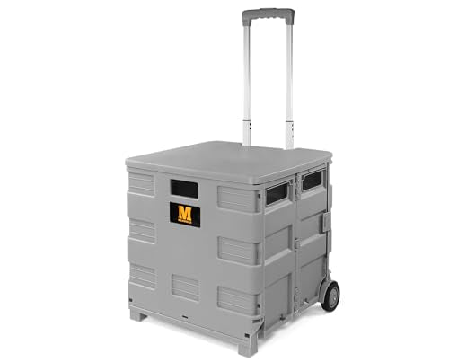 MaxWorks Gray Collapsible Rolling Utility Cart with Lid, 80 lb Capacity, Telescoping Handle