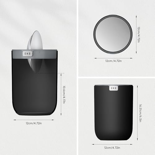 EKO Fandy 1.5L Black Mini Tabletop Trash Bin with Swing Lid for Bathroom & Office