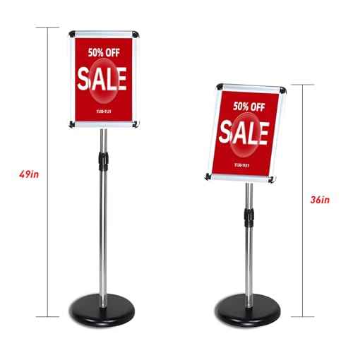 Sign Stand for Display, Plastic Sign Holder 8.5 x 11 Standing, Height Adjustable Floor Sign Holder Stand, Vertical and Horizontal 360¡Æ Rotatable Signage Stand for Store, Business, silver (2 Pack)